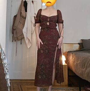 Park & Fifth Burgundy Floral Preston Midi Dress